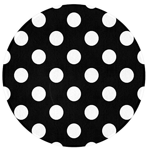 Kiuloam Polka Dot Black White Pattern Non-Slip Round Area Rugs Kitchen Floor Mat Soft Floor Carpet For Chair Living Room Bedroom, 2-Ft Diameter #TOP13