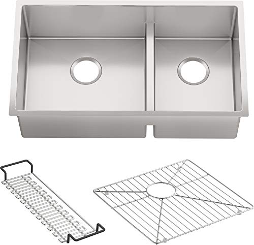 KOHLER K-5284-NA Strive Undermount Large Medium Double Bowl Kitchen Sink, 32-Inch x 18-5 16-Inch, Stainless Steel