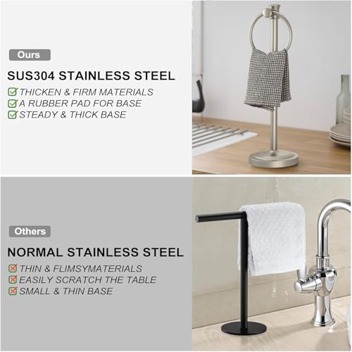 Hoimpro 17 Inch Stand Hand Towel Holder Towel Bar Towel Hanging Ring, Free Standing Floor Hand Towel Rack Storage for Bathroom Kitchen Vanity Countertops, Hardware Accessories(Brushed Nickel) by Hoimpro - Image 5