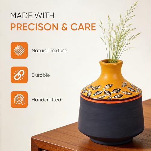 Image of Aakriti Art Creations Midnight Sunflower Terracotta Cone Vase (5x5x6) | Handmade Floral Art Decorative Vase | Matte Finish Blue Flower Vase for Living Room Decor, Table Decor, Shelf Decor & Gifting