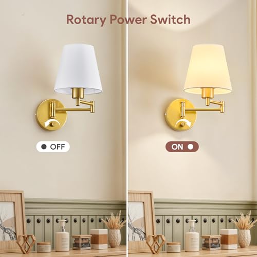 Image of VONLUCE Wall Sconce Set of 2, Plug in & Swing Arm Wall Lamps, Gold Finish