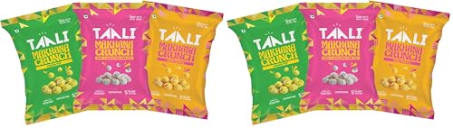 Image of Taali Roasted & Flavoured Makhana Combo | Ghee & Himalayan Pink Salt, Tikka Masala, Pudina Punch | 100% Natural, No Palm Oil, Rich in Protein (Pack of 6)