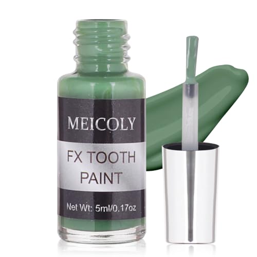 MEICOLY Green Tooth Paint for Zombie,Rotten Decayed Cruddy Missing Teeth Makeup,Pro Cosplay Temporary Teeth Paint for Halloween SFX Special Effects Makeup,Dry Fast,Safe for Mouth,Long Lasting