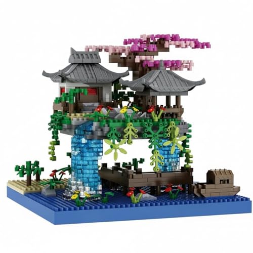 Image of SKY LINE OCEAN Cherry Blossom Bonsai Tree Building Set (920+ Pieces) with LED Lights & Pond | DIY Sakura Tree Display Model | Decorative Construction Toy for Ages 14+
