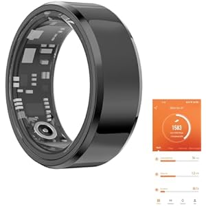 Fitness Tracker Smart Ring,Step Counter,Heart Rate Blood Oxygen Sleep Tracker Health Ring, 6ATM Waterproof Long Battery Life Smart Rings Compatible with iOS & Android （Black US10） Black US 1