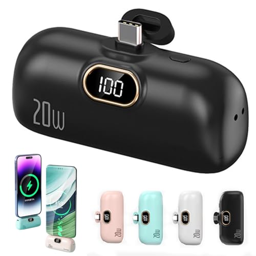 Mini Portable Charger Power Bank for Phone, Small Portable Charger for iPhone, Upgraded 3000/5000/10000 Mah Fast Charging, Compatible with All Types Phone (black,10000mA,Type-C interface)