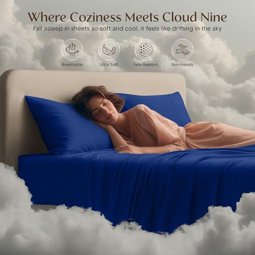 Image of Utopia Bedding King Size Sheet Set - 4 Piece Bed Sheets, Soft and Breathable Microfiber, Includes 1 Fitted Sheet, 1 Flat Sheet and 2 Pillowcases - Oeko Tex (Royal Blue)