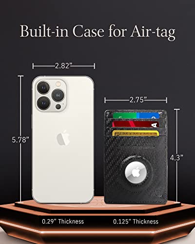 Image of Access Denied AirTag Holder Slim Wallet Genuine Leather RFID Blocking Gifts For Men, Black Carbonfiber, Small, Minimalist