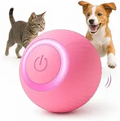 Bola Inteligente Elétrica Pet Interativa Recarregável USB para Gatos e Cachorros Bolinha Brinquedo para Gatos e Cães Silicone com LED Acompanha Carregador (ROSA)