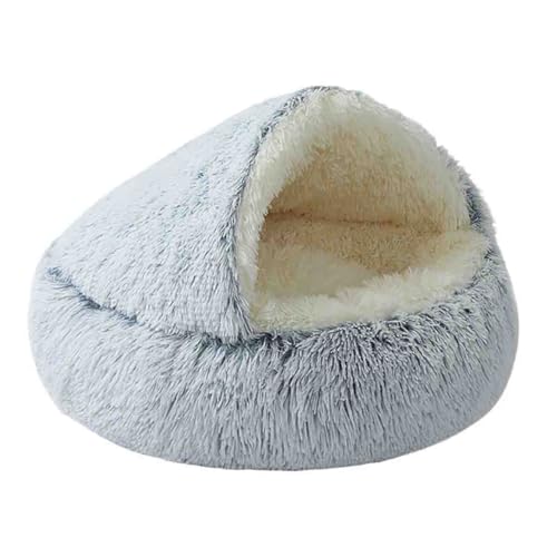 Xixining 猫 ベッド 犬 クッション グッズ 半閉鎖型 貝殻型 もふもふ 丸型 ドーナツふわふわ もこもこ ぐっすり眠る ペット用寝袋 柔らかい寝床 洗える 洗濯可能 保温 キャット 通年 猫用 小型犬用 ペット用品 (ライトグレー-長い毛絨,65