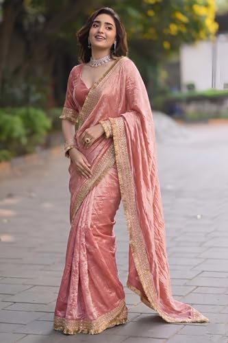 Image of Women's Designer Bollywood Soft Georgette Heavy Embroidery Sequins Work Sarees For Wedding With Blouse Piece