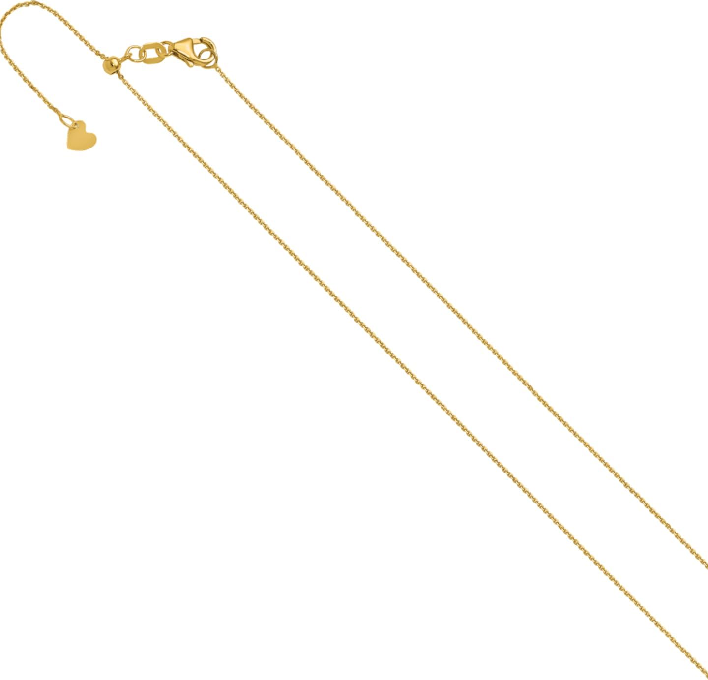 IceCarats 14K Solid Yellow Gold 1mm Dainty Adjustable Cable Chain Necklace Diamond Cut
