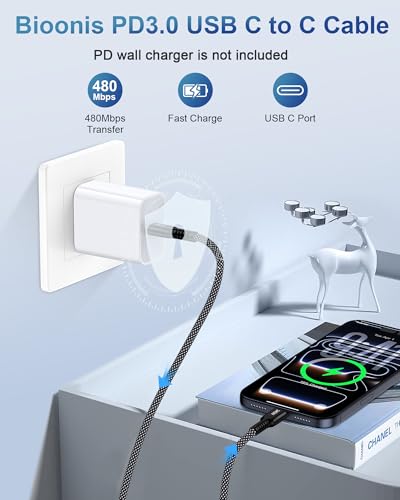 Cabo USB C para USB C de 240W para iPhone 17, pacote com 2/1,8 m, cabo USB-C para C trançado tipo C para Apple iPhone 17/16/15 Pro Max, Samsung S25/S24, Google Pixelsnap 10/9, MacBook Air/Pro