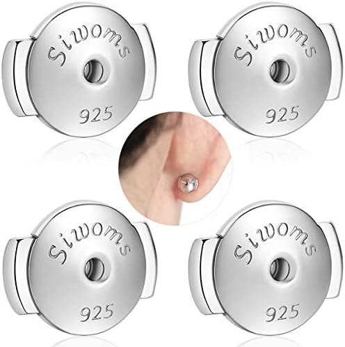 2 Pairs 925 Silver Secure Earring-Back Locking for Notched Post, 18K White Gold Plated Replacement Backing Hypoallergenic Guardian for Diamond Studs (7mm)