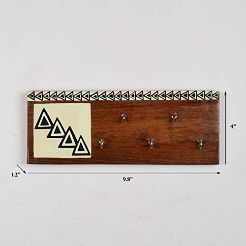 Image of Artysta 'Concentric Triangle' Orange and White Wooden Key Holder for Wall Stylish Decorative Keychain Holder Key Hanger for Home Decor (5 Hooks)