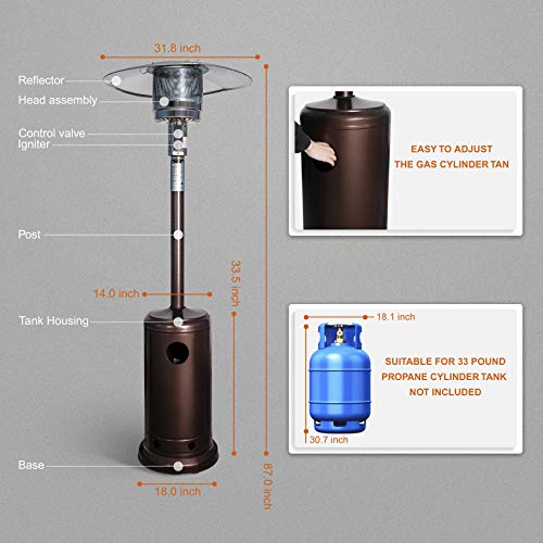 FutureCharger Outdoor Heater 44000 BTU Patio Heater, Stainless Steel Material Propane Heater, Portable Butane Outdoor Patio Heater with Wheels, Propane Gas Heater for Outdoor Patio Courtyard,Party Use