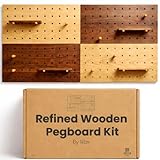 IliBx Wooden Pegboard Wall Organizer Kit – Modern Density Wood Peg Board with Shelves & Hooks – 2 Tone Natural & Brown Wood-Look Wall Organizer for Office Setup or Home Decor Storage Rack