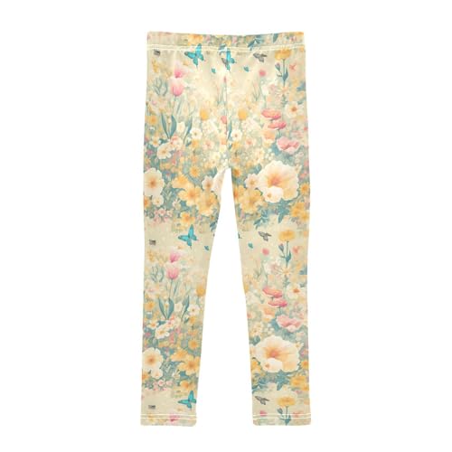 Embroidery Bee Butterfly Flowers Kids Girl's Basic Leggings Comfortable High Waisted Lounge Pants Running2
