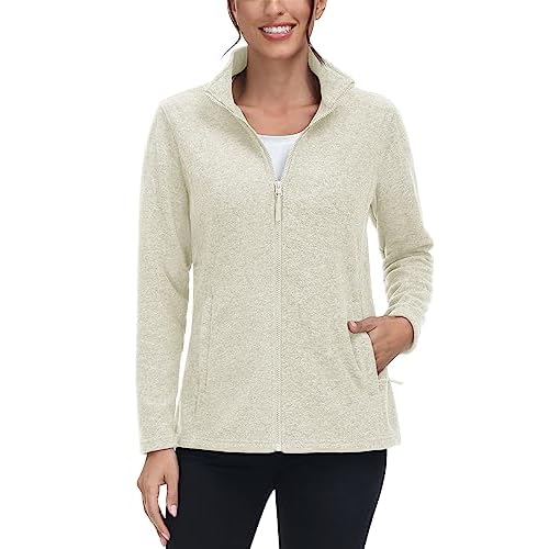 TACVASEN Women's Full Zip Fleece Jacket Lightweight Jacket Womens Winter Warm Coats with 2 Zipper Pockets