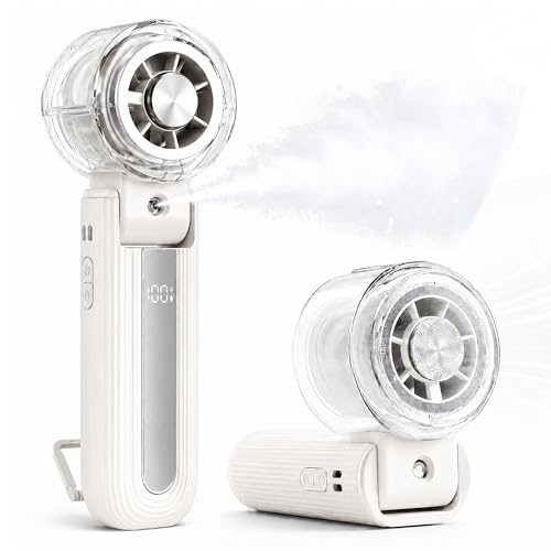 HAPPY DAYS Ventilador Portátil de Mano con Agua y Placa Fría - Mini Ventilador USB-C Recargable - hasta 12 h de Autonomía - Pantalla LED y Velocidad ajustable para Verano, Viaje, Oficina, Camping