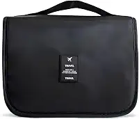 Nécessaire Organizadora de Viagem com Gancho – Bolsa Dobrável Impermeável com Divisórias para Higiene Pessoal, Maquiagem, Cosméticos – Unissex Compacta (PRETA)