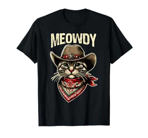 Meowdy Cat Cowboy Hat Howdy Funny Country Western Cat Meme T-Shirt