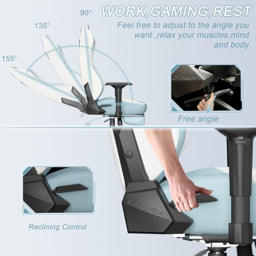 KORNOX Ergonomic Gaming Chair Fabric with Footrest for Adults for Girls,White and Blue — view 6