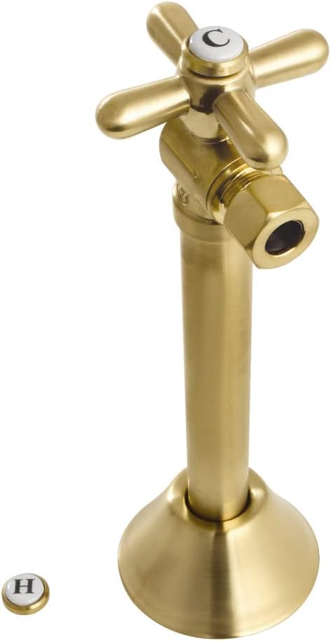 Kingston Brass CC83207X 1/2" Sweat x 3/8" OD Comp Angle Shut Off Valve with 5" Extension, Brushed Brass