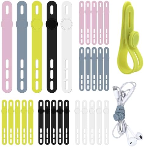 kwmobile 6x Organizzatore Cavi Viaggio Rigido - Clip Fermacavi USB - Set Fascette Silicone e