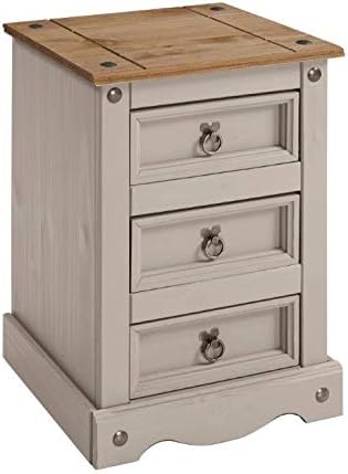 Mercers Furniture Corona Grey Wax Medium 3 Drawer Bedside Table