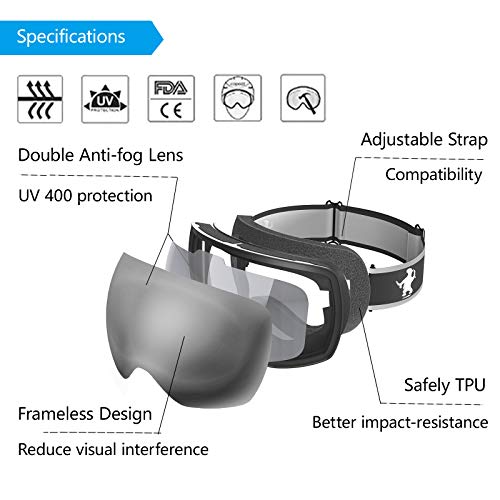 Frameless OTG Ski Snow Goggles for Men Women, Snowboard Goggles with Anti-Fog Spherical Lens - Thumbnail 4