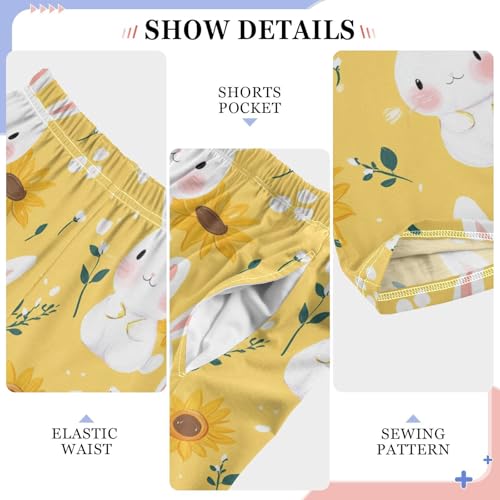 Cute White Bunny Boys Pants Boys Athletic Pants Long Pant for Boywith Pockets Wide-Leg Size 6-14Y4