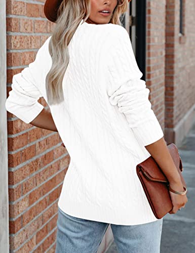 MEROKEETY Women's 2025 Fall Cable Knit Cardigan Sweater Chunky Button Up Open Front Long Sleeve Outwear Coat,White,M — view 4