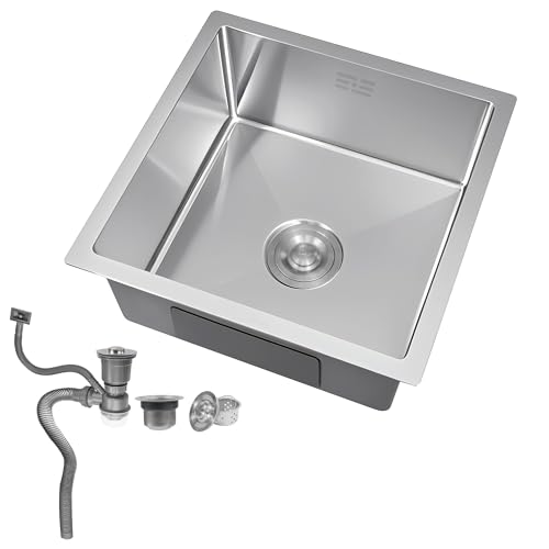 Évier Cuisine en Acier Inoxydable 304 Moderne Lavabo Simple Bac avec Filtre de Vidange Rapide Évier à Encastrer ou Poser (Argent)