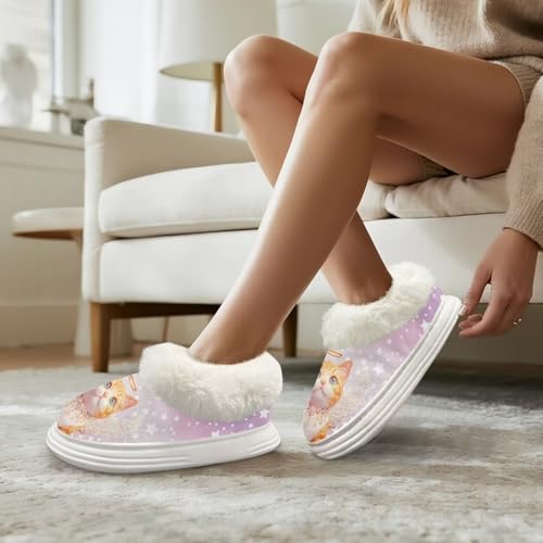 Warm Fuzzy House Slippers for Women Comfy Polar Edge Indoor Outdoor Slippers with Non-slip Soles Size5-144