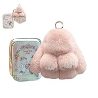 BOVVSKY Bunnylulu Keychain with Box, Bunnylulu Keychain with Tin, Bunny Cute Plush Key chain (Peach Pink)
