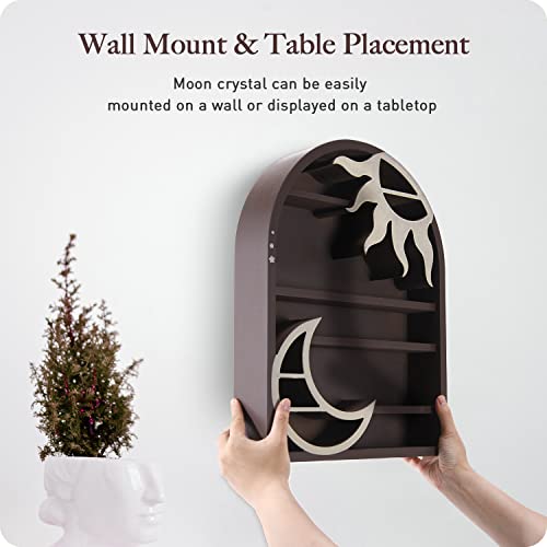 Lifvean Moon & Sun Crystal Shelf Display - Wooden Crescent Moon Shelf Crystal Holder For Stone Display - Moon Wall Decor For Spiritual, Hippie, Or Witch Room - Zen Wall Decor Arch Shelf #TOP4