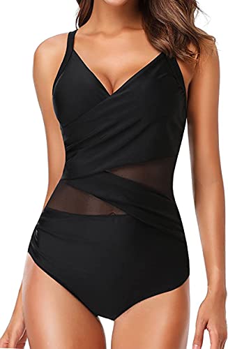 Laorchid strój kąpielowy dla kobiet push up strój kąpielowy damskie wysoki stan seksowne strój kąpielowy dla kobiet Padded Czarny z siateczką w talii M