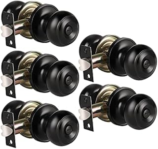 KNOBWELL 5 Pack Matte Black Door Knobs Privacy Door Knob, Bed and Bath Door Knob Door Lockset, Locking Door Knob, Interior Door Use