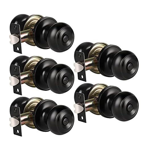 KNOBWELL 5 Pack Matte Black Door Knobs Privacy Door Knob for Bedroom or Bathroom Door Knob, Interior Door Knobs, Black Door Knob with Lock, Locking Door Knob Door Handle Lock for Interior Doors