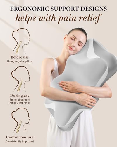 Image of Camping Pillow with Hand-Rolled Vacuum Bag, Cooling Cervical Pillow for Sleeping, Ergonomic Memory Foam Pillows for Indoor & Outdoor,Portable Neck Support Pillow for Side Back Stomach Sleepers