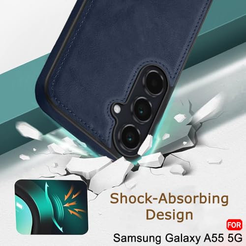 Image of TheGiftKart Genuine Leather Finish Back Cover Case for Samsung Galaxy A55 5G | Shockproof Design | Raised Edges for Camera & Screen Protection | Stunning Minimalist Case Cover for Samsung A55 (Blue)