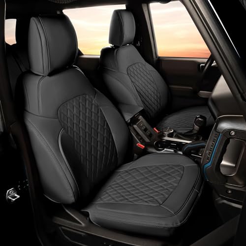 GIANT PANDA Full Set Car Seat Covers for Ford Bronco 4 Door 2021 2022 2023 2024 2025 Base, Big Bend,Black Diamond,Outer Banks,Badlands,Wildtrak,Heritage with Rear Cup Holder, Leather(Black)