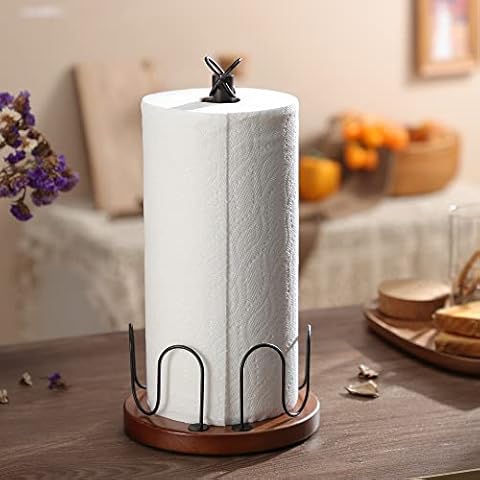 KEGII Paper Towel Holder Countertop, Paper Towel Holder Stand, Wood Paper Towel Holder, One-Handed Tear Standing Paper Towel Holders for Kitchen Bars & Dining Tables, Fits Standard & Jumbo Rolls Cover