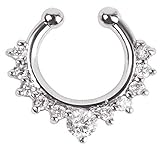 Nasenpiercing, 1 Stück, für Damen Mädchen, für Nasenscheidewand, mit Klickverschluss, Ringförmig, Fake-Piercing, Nasen-Ring mit einreihiger Strassverzierung für Frauen Mädchen Teenager Silber