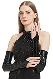 Long Black Fingerless Gloves Costume Women Long Black Metallic Faux Leather Fingerless Gloves Elbow Length Opera Halloween Cosplay 1920s Great Gatsby Party Formal Evening Prom Vintage Flapper Dress up