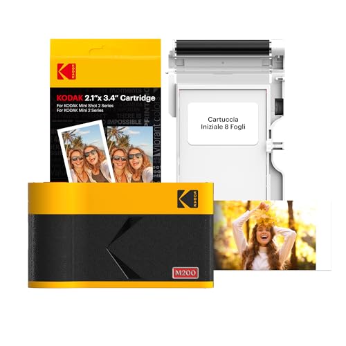 KODAK Mini 2 Era Regalo di Natale 4PASS Stampante Fotografica Portatile (5.3x8.6cm) (Stampante Fotografica Portatile + 8 Fogli inclusi + Pacchetto accessori e 30 Fogli, Giallo)