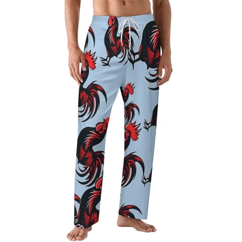 Rooster Flag Red Cock Mens Pajama Pants Print Lounge Pant PJ Bottoms Sleepwear Loungewear - Main Image