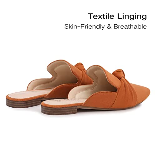 Musshoe Mules For Women Comfortable Pointed Toe Backless Slip-On Slides Loafer Flats With Knot,Tan 11 #TOP1