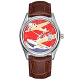 Montre de qualité supérieure : verre de protection en cristal minéral dur, bracelet en cuir marron